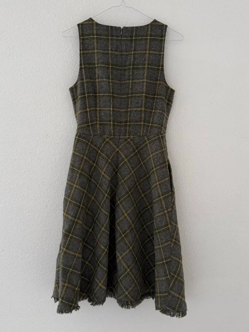 Banana Republic Plaid Wool Fringe Dress — Size 0